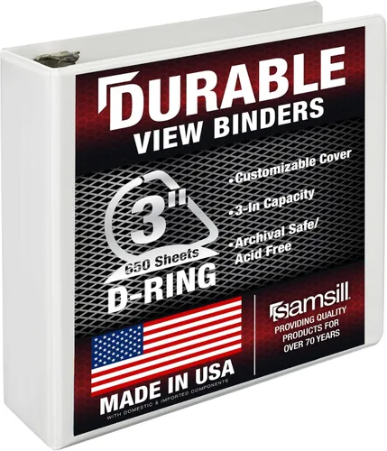 Vista 162 de Samsill - Carpeta duradera de 5 pulgadas, fabricada en los Estados Unidos, con anillos en D, transparente y personalizable, color blanco