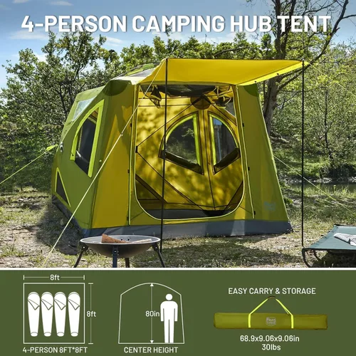 Vista 8 de TIMBER RIDGE Tienda de campaña para 4 personas con 8 ventanas, fácil de instalar en 60 segundos, resistente a la intemperie, con mosca de lluvia