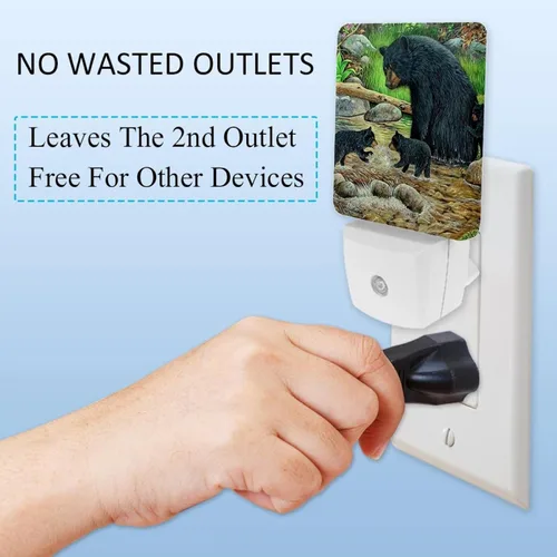 Vista 3 de LORVIES Black Bears - Luz nocturna LED con sensor automático del atardecer al amanecer, decoración nocturna para dormitorio, baño, cocina, pasillo