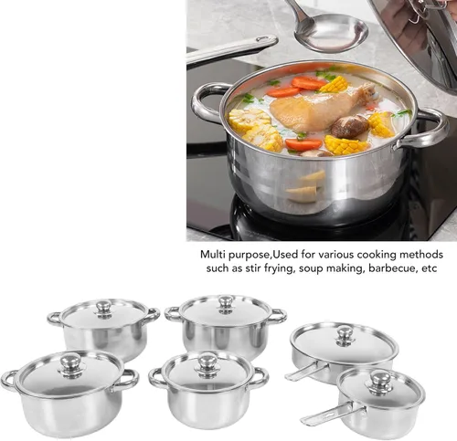 Vista 4 de Yosoo Stainless Steel Cookware Set, Nonstick Saucepan Sauce Pot Professional Cooking Pan with Lid, Induction Kitchen Cooking Set