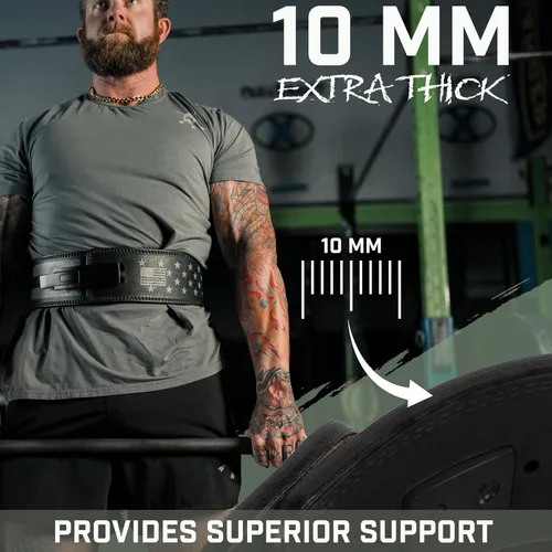 Vista 3 de Cinturón de Levantamiento de Pesas - Cinturón de Palanca para Gimnasio de 10 mm de Cuero para Levantamiento de Pesas para Hombres - 4 Pulgadas