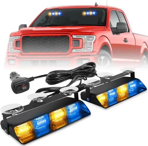 Vista 9 de HLauto 2002L Luces estroboscópicas de emergencia para salpicadero: luces de seguridad ámbar, luces de advertencia intermitentes para parabrisas