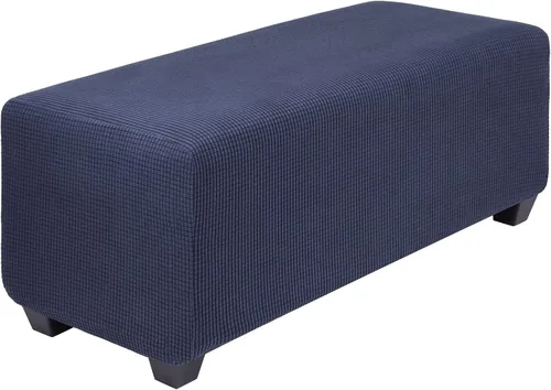Vista 16 de PiccoCasa Funda otomana de alta elasticidad con parte inferior elástica, funda suave de tela jacquard a cuadros pequeños, funda rectangular