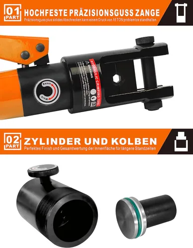 Vista 4 de AMZCNC Pinza de Engarzamiento Hidráulica de 16 Toneladas para Cables de Batería Terminal de Engarzamiento con Troqueles Estándar de EE. UU.