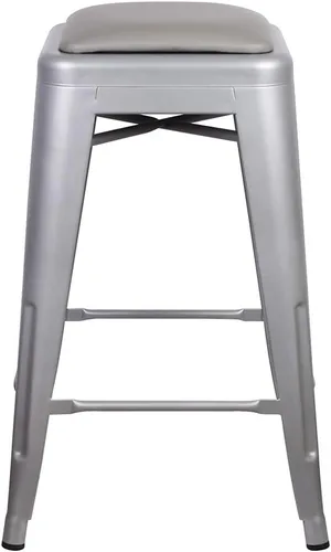 Vista 207 de GIA Taburete de mostrador sin respaldo de 24 pulgadas, cantidad de 4, bronce con asiento de madera clara