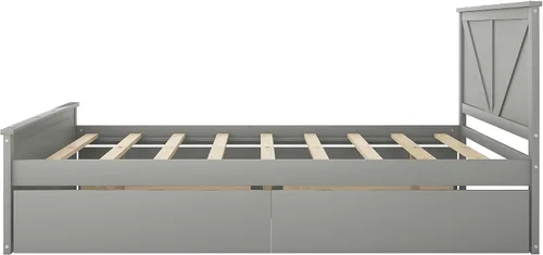 Vista 7 de Anwick Cama de plataforma de madera con 4 cajones de almacenamiento, base de cama de plataforma de madera maciza con cabecera y patas de apoyo