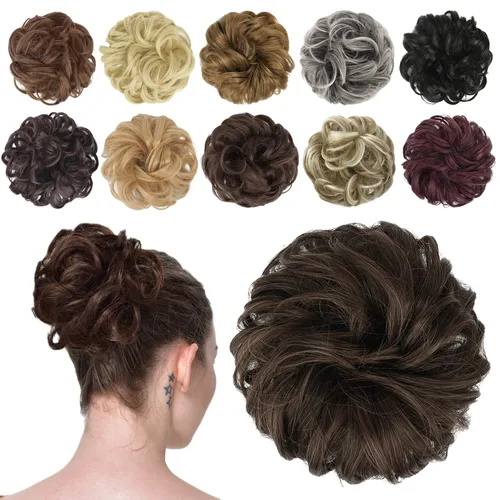 Vista 15 de FESHFEN Pieza de Cabello de Moño Desordenado - Extensiones de Coleteros de Moño de Cabello Ondulado Rizado Elástico Postizos Sintéticos para Mujeres