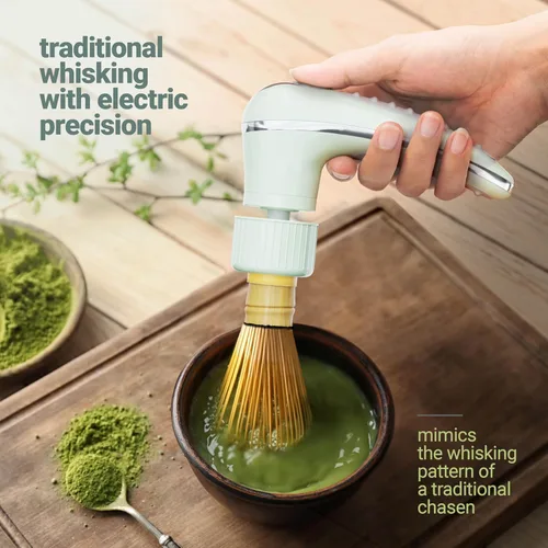 Vista 2 de Matcha Mate - Batidor de bambú eléctrico – Batidor tradicional con precisión electrónica – Espumador de té portátil recargable, agitador, mezclador
