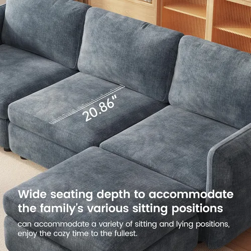 Vista 79 de Guyii Sofá modular de terciopelo, moderno sofá de 4 plazas de gran tamaño con 3 almohadas y reposapiés de almacenamiento, sofá convertible de 115.74