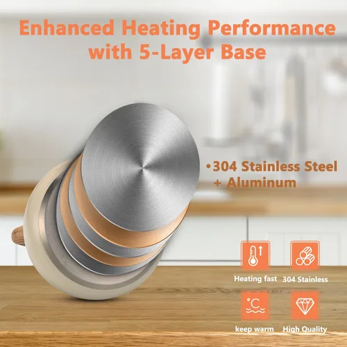 Vista 2 de Tetera de Harriet para estufa, tetera de 2.5QT con silbato de 5 capas en la parte inferior, tetera de acero inoxidable de grado alimenticio