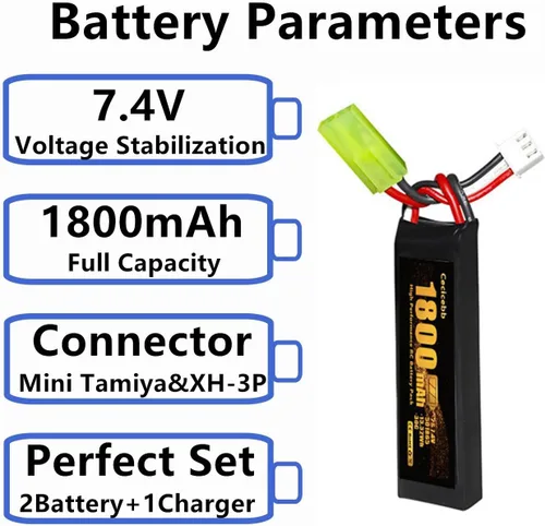 Airsoft Batería 1800mAh 7.4V Lipo Batería con Mini Tamiya Plug 30C Recargable 2S Lipo Baterías para Airsoft Modelo Rifle