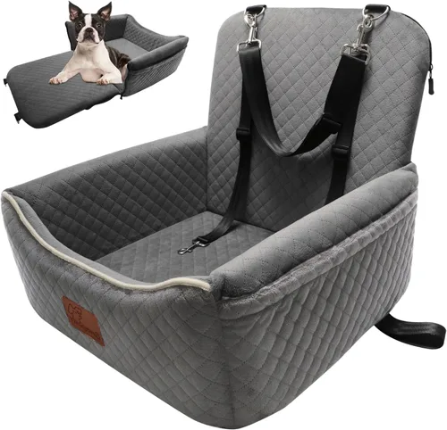 Vista 10 de Cama de Asiento de Automóvil para Perros 2 en 1 para Perros Pequeños/Medianos de hasta 35 libras, Correas de Seguridad Ajustables, Espuma