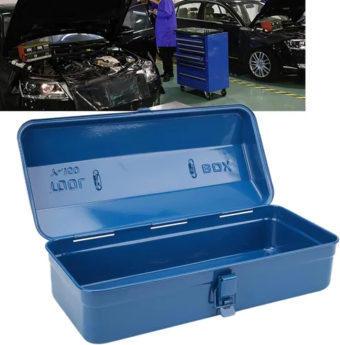 Vista 5 de Portable Tool Storage Box Large Capacity Steel Tool Organizer Toolbox for Car Auto Repair Tools Blue 13.8x5.9x4.3in