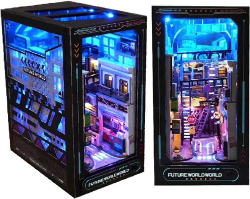 Vista 9 de Spilay Kit de bricolaje para libros para casa de muñecas, estantería para libros, decoración de pasillo, kit de creación de modelos de sujetalibros