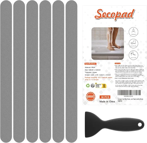Vista 7 de Secopad 36 calcomanías antideslizantes para bañera, suelo de ducha antideslizantes con raspador premium