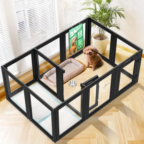 Vista 19 de FXW AuraSpace - Cerca acrílica para perros pequeños, para interiores, 24 pulgadas, 2 paneles, incluye 1 puerta y 1 panel, color negro