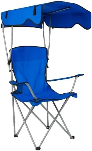 Silla de camping plegable con toldo y soporte para tazas, silla de playa portátil para adultos, color azul marino