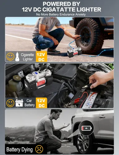 Vista 8 de GSPSCN Inflado 6 veces más rápido, bomba de compresor de aire portátil de 12 V, pantalla digital, inflador de neumáticos con linterna LED, bomba