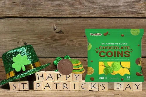 Vista 3 de Día de San Patricio, 25 monedas verdes y doradas, sin nueces, bolsa resellable Kosher (paquete de 25)