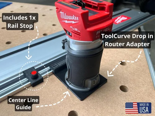 Vista 2 de Adaptador de riel guía ToolCurve compatible con enrutador Milwaukee - Fabricado en EE. UU