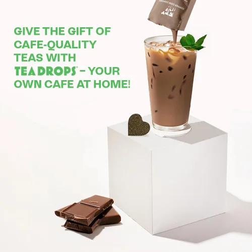 Vista 7 de Tea Drops Kit de café con leche de cacao y menta, té orgánico sin bolsa, helado o caliente, sin cafeína y sin microplásticos, crema de moca de menta