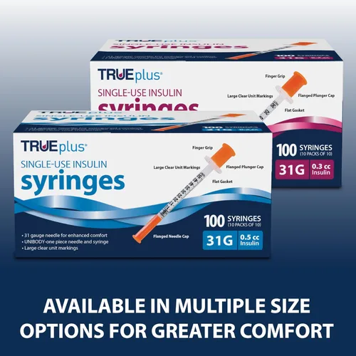 Vista 7 de TRUEplus Jeringas de insulina de un solo uso, 31G 1.0cc 5/16 pulgadas de longitud de aguja, 100 unidades (10 paquetes de 10)