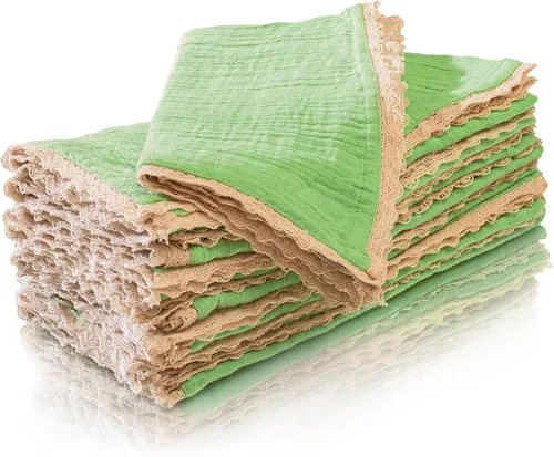 Vista 32 de FINGERCRAFT Servilletas de tela de lino y algodón de 12 unidades con esquinas ingletadas y elegante encaje para uso diario; las servilletas están