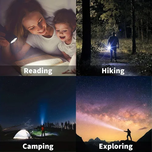Vista 6 de Linterna LED de alto lúmenes, brillante, con zoom, impermeable, potente, linterna LED táctica de emergencia para el hogar y 5 modos, linterna