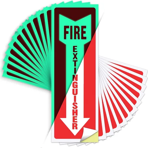 Vista 11 de Letreros de extintor de incendios, calcomanías de señal de seguridad, paquete de 4 unidades, 4 x 12 pulgadas, vinilo de 5 mil, colores rojo y blanco