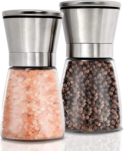 Vista 7 de Gulex Molinillo de pimienta, molinillo de sal recargable (paquete individual) molinillo de pimienta negra de grosor ajustable, salero de mar de 1