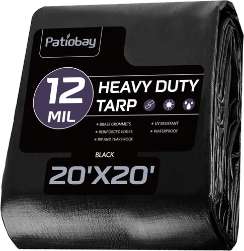 Vista 24 de Lona de 6 x 8 pies, lonas impermeables de 12 mil de servicio pesado con ojales cada 23.6 pulgadas, lona de plástico gruesa, resistente a los rayos