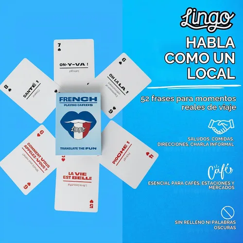 Vista 4 de Lingo French Playing Cards Regalo de la herencia francesa Amantes de la cultura y noche de juegos familiares 52 frases para viajes, fiestas