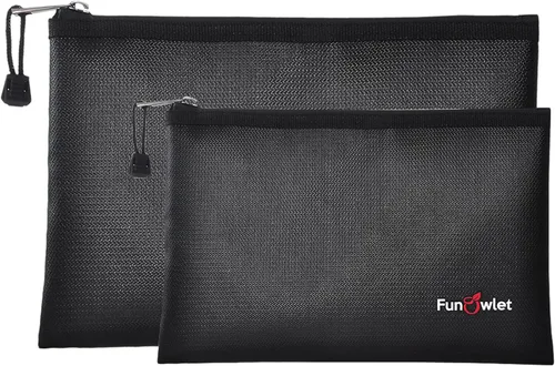 Bolsas seguras para documentos de dinero ignífugo – Paquete de 2 bolsas de 13.4 x 9.8 pulgadas y 10.6 x 6.7 pulgadas, bolsa impermeable con