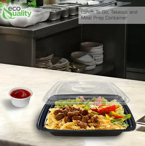 Vista 6 de EcoQuality - Paquete de 100 recipientes reutilizables para almacenamiento de alimentos de 32 onzas con tapas, rectangulares sin BPA, aptos