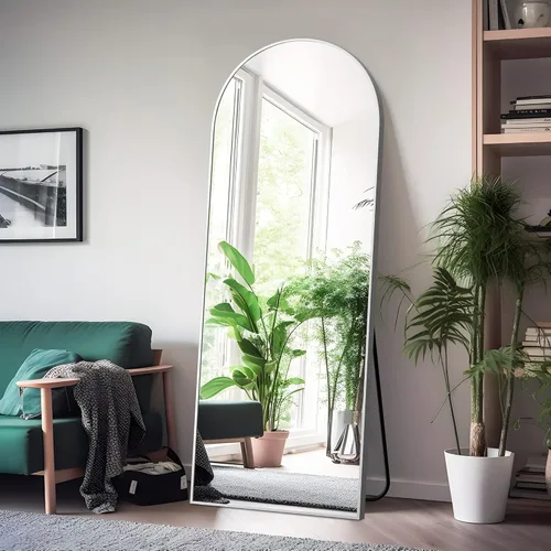 Vista 3 de MIRUO Espejo arqueado de longitud completa, 65 x 22 pulgadas, marco de aleación de aluminio, espejo de suelo con soporte, espejo grande