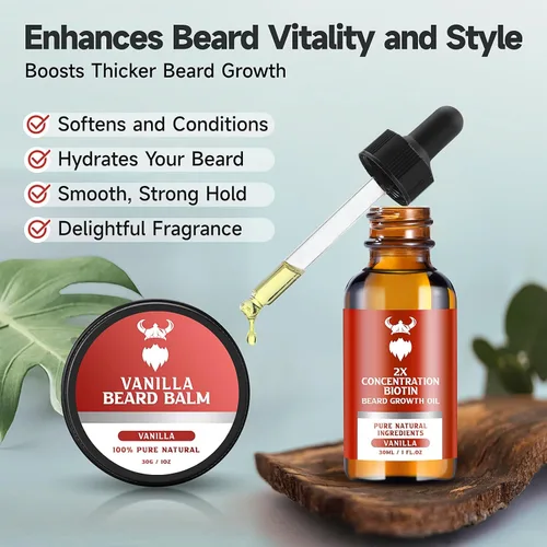 Vista 5 de Kit de Crecimiento de Barba MistySprite - Concentración 2X de Biotina para Hombres, Ingredientes Naturales con Aceite de Argán, Aceite de Jojoba