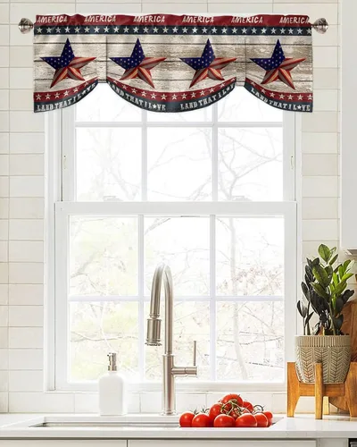 Vista 3 de Cenefa de amarre para ventanas del 4 de julio, con bandera estadounidense, cortinas patrióticas, cenefas con bolsillo para barra, cortinas