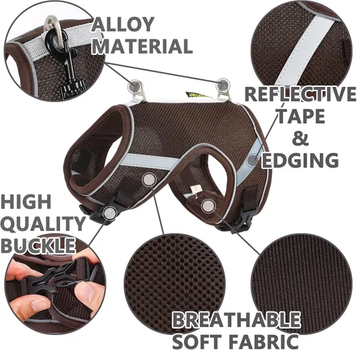 Vista 3 de Juego de arnés y correa de malla a prueba de escape, chaleco ajustable para caminar para gatitos adicionales, arnés reflectante de fácil control