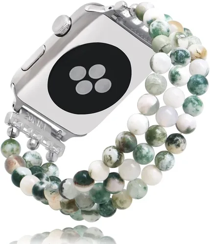 Vista 13 de Pulsera de cuentas de piedra natural compatible con Apple Watch Band Series 9, 10, Ultra 2, SE, Ultra 8 7 6 5 4 3 2 1, correa de reloj elástica