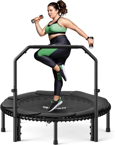 Vista 13 de BCAN BT2 450/550LBS Mini Rebounder Trampoline for Adults with Bar, Fitness Trampoline with Bungees, Adjustable Handle, Stable & Quiet, Indoor