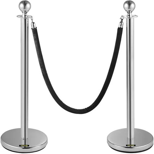 Vista 10 de VEVOR Soportes y cuerdas de terciopelo, 4 piezas, base sólida con poste de acero inoxidable, cuerdas y postes de terciopelo rojo de 5 pies, barreras
