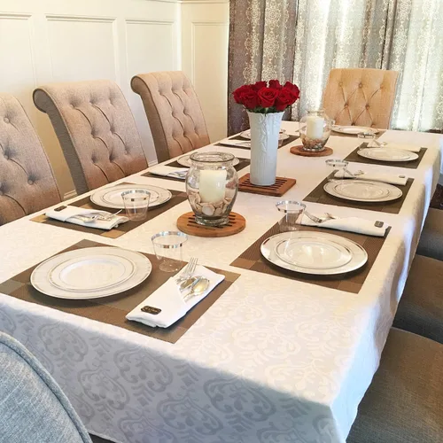 Vista 2 de Placas plásticas y cubertería de plata JL primer 125 pieza para 25 huéspedes, pesados platos de plástico desechables borde de plata y cubiertos