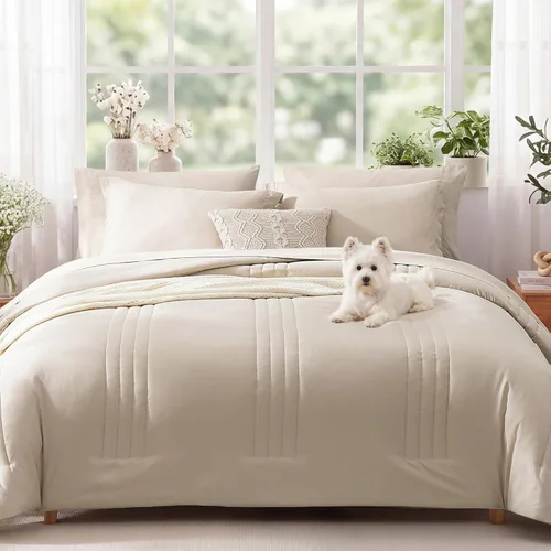 Vista 25 de Monbix Juego de ropa de cama tamaño Twin XL - Juego de 5 piezas extra largo para dormitorio, diseño acolchado, cama en una bolsa Twin XL