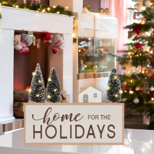 Vista 7 de Decoraciones de Navidad para el Hogar, Árbol de Navidad Iluminado con LED, Letrero de Granja, Decoración de Mesa de Invierno Rústico, Letreros