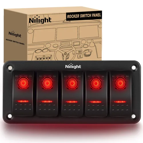 Vista 21 de Nilight Panel de Interruptores Basculantes de 2 Posiciones con Luz LED Naranja, 5 Pines On/Off, Interruptores Basculantes de Aluminio Precableados
