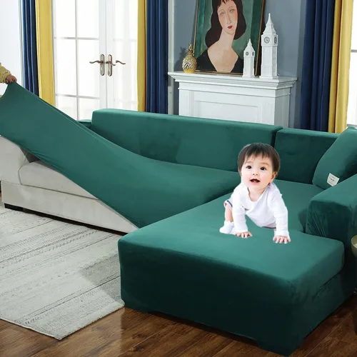 Vista 15 de Funda elástica para sofá en forma de L para sofá seccional, fundas de sofá para perros, mascotas, niños, fundas protectoras de muebles para sofá