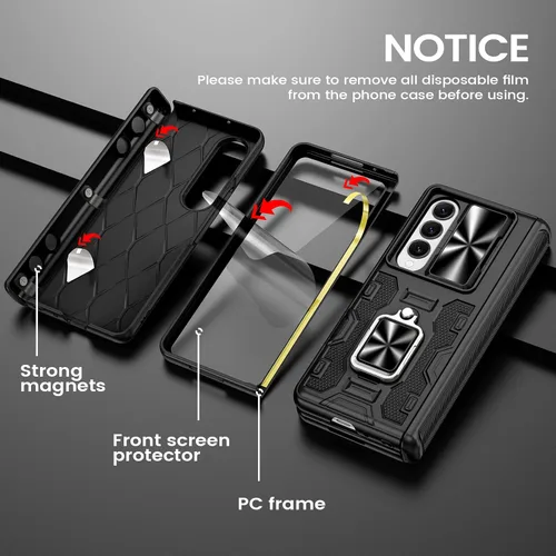 Vista 4 de VEGO Funda para Galaxy Z Fold 4 con funda de clip para cinturón, soporte magnético con anillo de 360° y cubierta de cámara y protector de pantalla