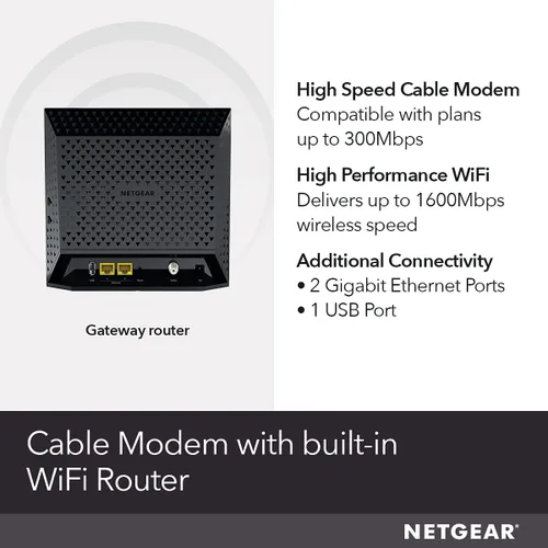 Vista 2 de NETGEAR Combo C6250 de módem por cable, compatible con todos los proveedores de cable, incluyendo Xfinity, de Comcast, Spectrum, Cox para planes