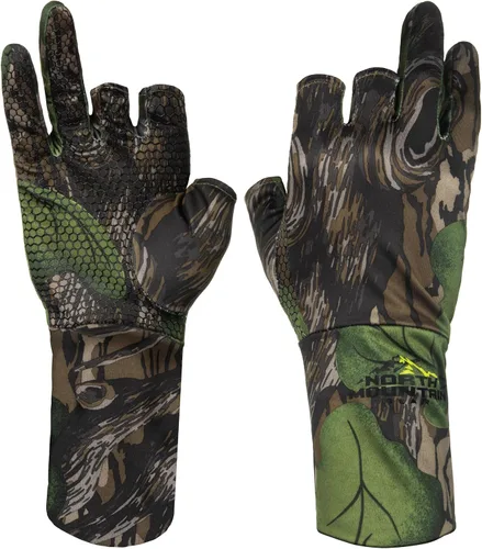 North Mountain Gear Guantes de caza de camuflaje para hombre, sin dedos, forro de guante ligero