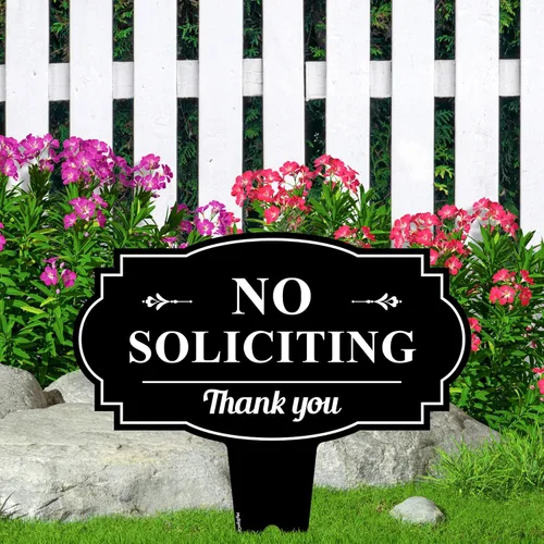 Vista 2 de Señal de No Solicitar para Casa, Señal de No Solicitar para Patio, 13"x13", Estacas Integradas Super Resistentes, Compuesto de Aluminio Libre